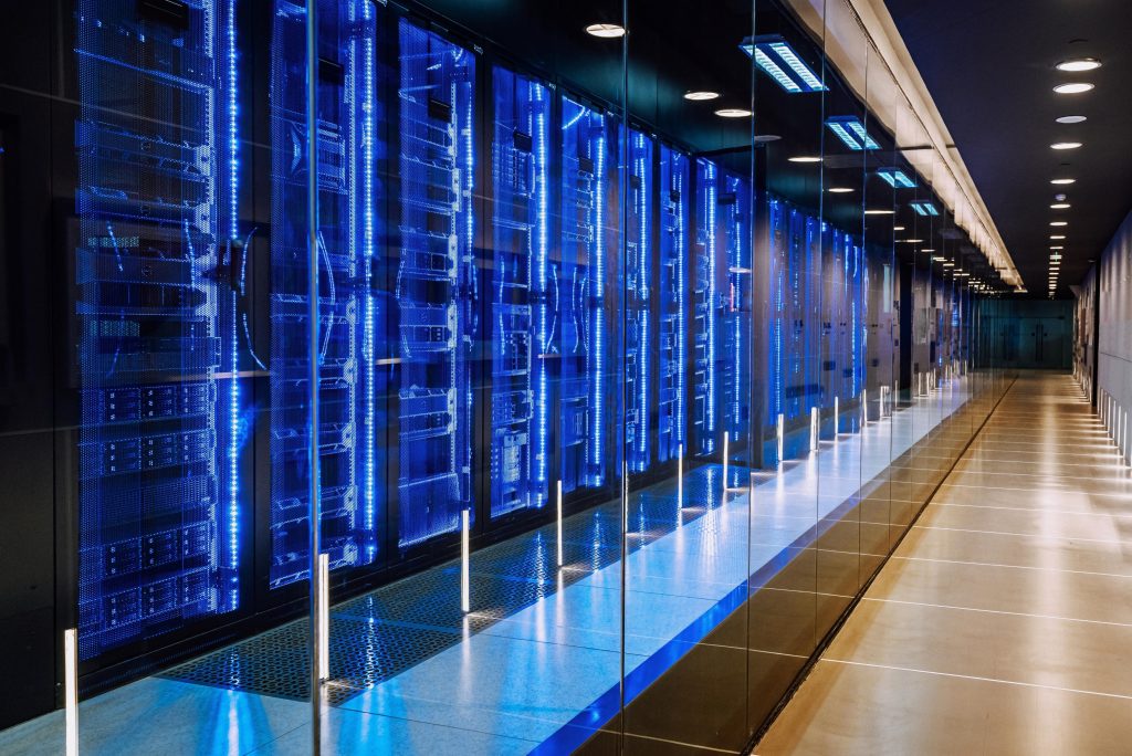 long bank of servers